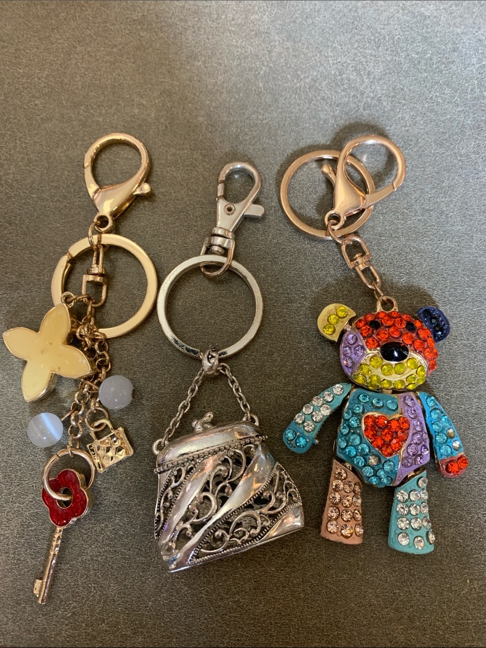 Crystal Teddy Bear Keychain Charm in Multi-Color